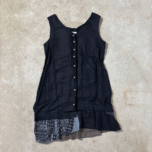 Ruby Diego Linen Dress Women's Large Black Button Down Tank Pocket Tiered Midi